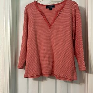 Jones New York Coral & Ivory Stripe 3/4 Length Sleeves Ladies Top Size XL
